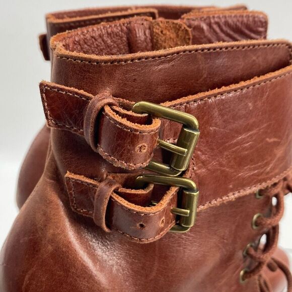 Joie stiletto spike heel leather lace up combat granny booties Size 8 - Picture 5 of 11